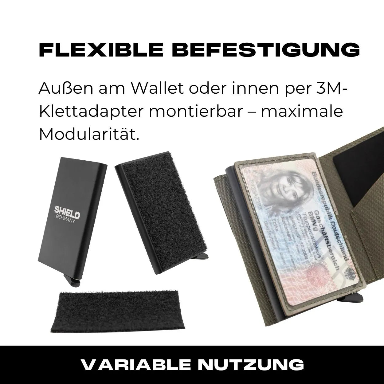 Ausweisfach mit Hakenklett in Steingrau Oliv