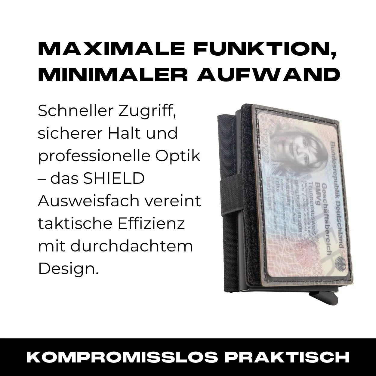 Ausweisfach mit Hakenklett in Schwarz