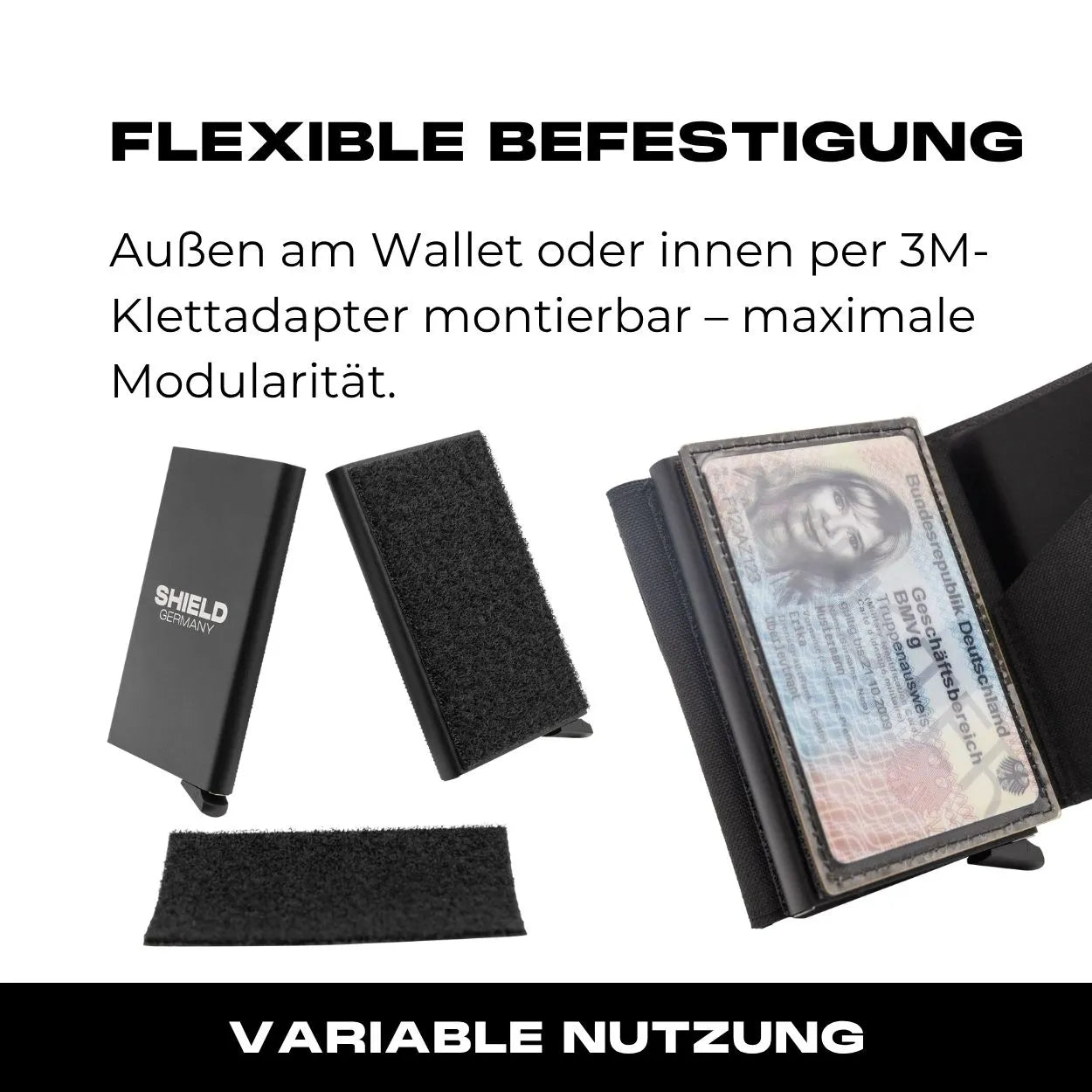 Ausweisfach mit Hakenklett in Schwarz