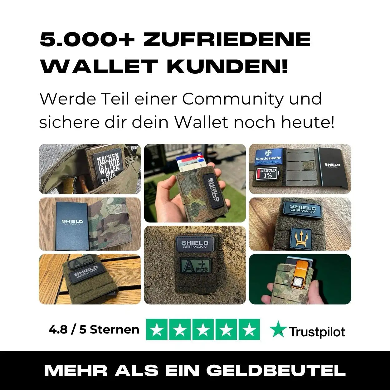 Tactical Wallet inkl. 3x Patch + Münzfach - Steingrau Oliv