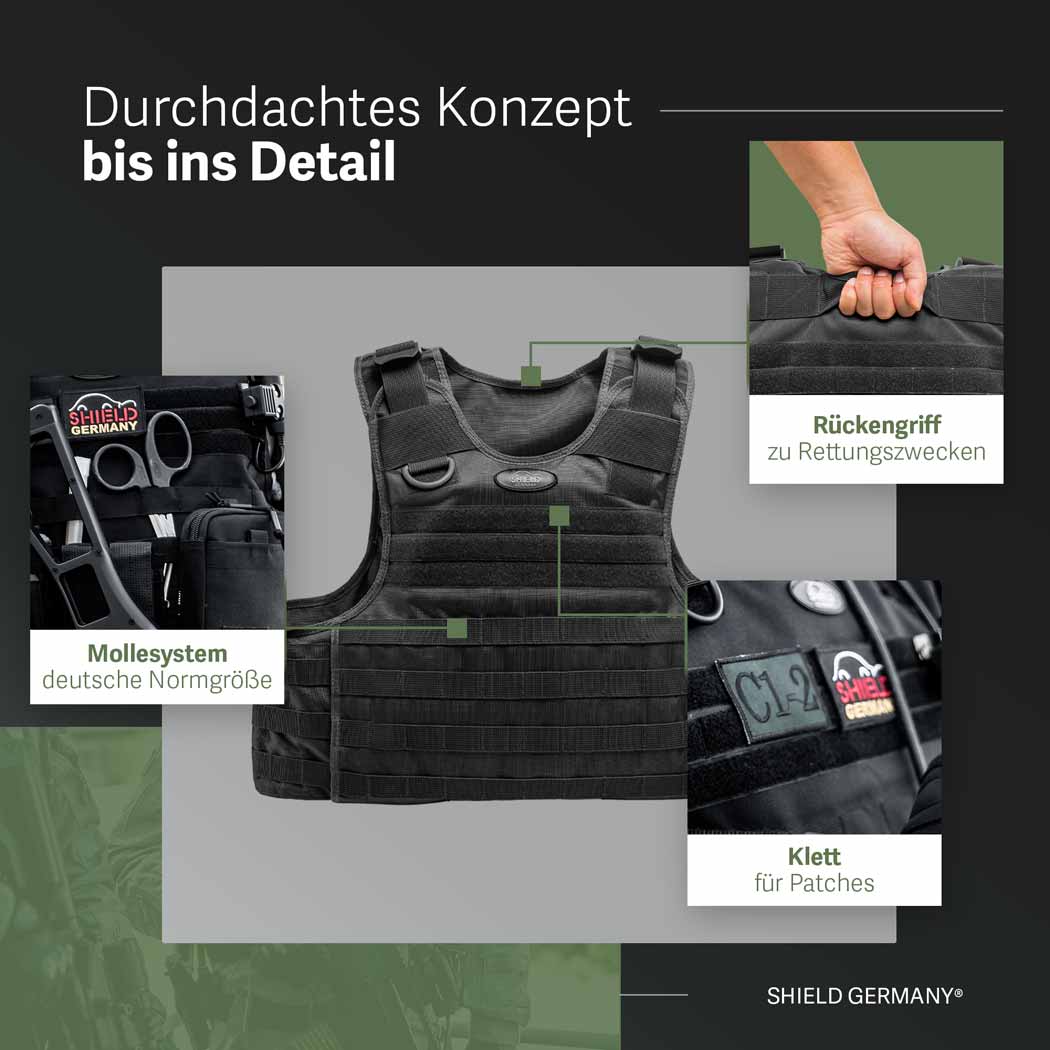 SHIELD Germany Einsatzweste ALPHA - Schwarz SK1 bis SK4 – Shield Germany