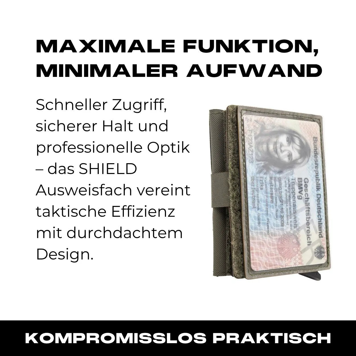 Ausweisfach mit Hakenklett in Steingrau Oliv