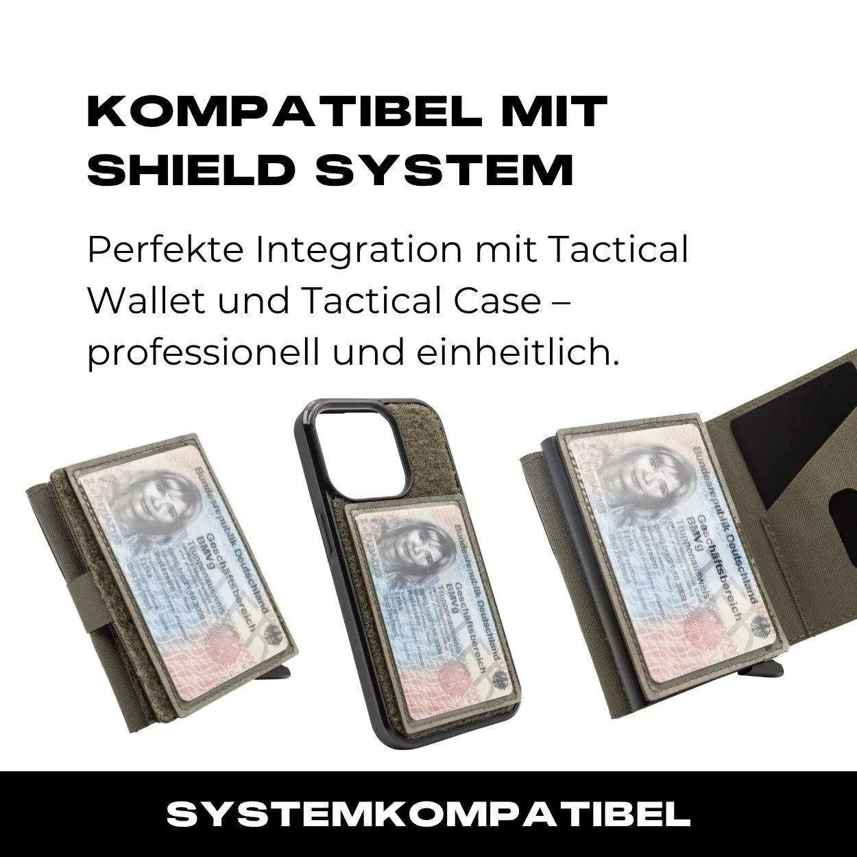 Ausweisfach mit Hakenklett in Steingrau Oliv